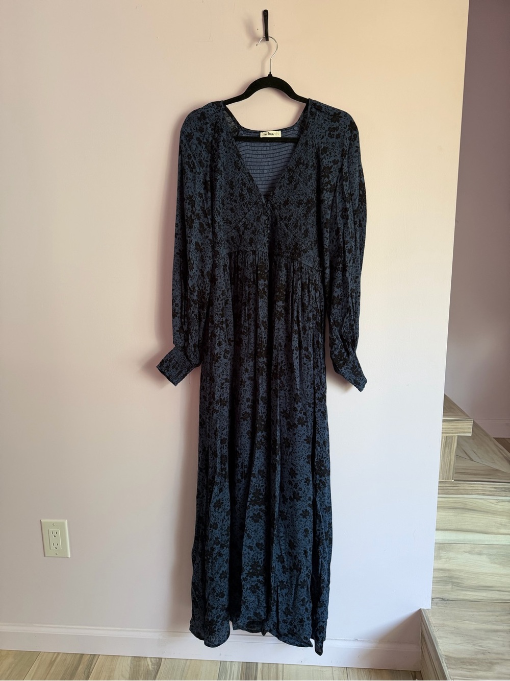 In Loom Dark Blue and Black Floral Cottagecore Maxi Dress XL
